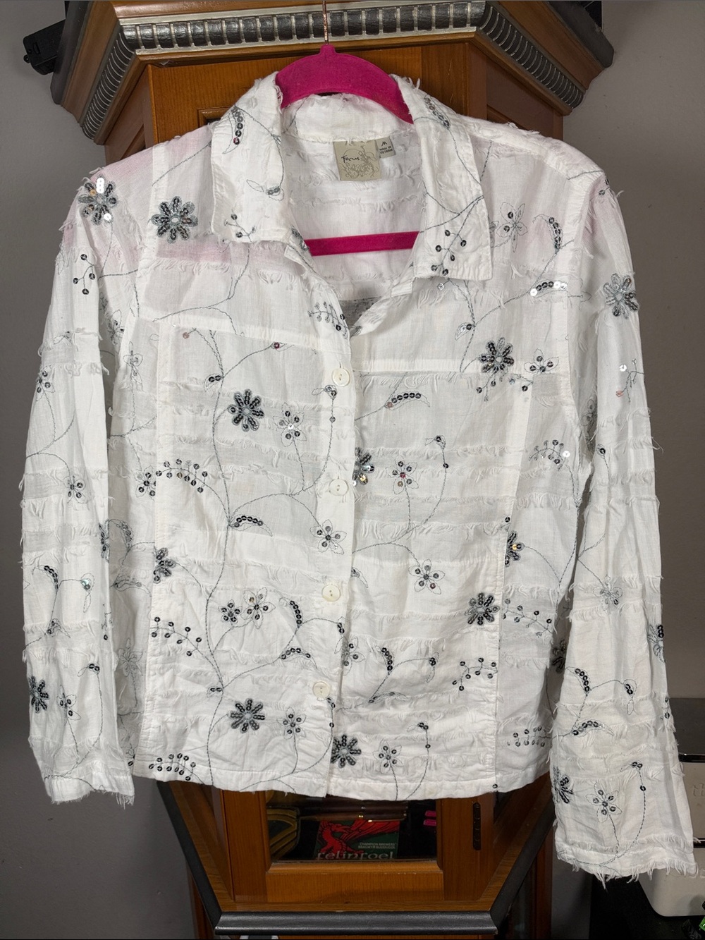 Women's Embellished White Button-Down Shirt